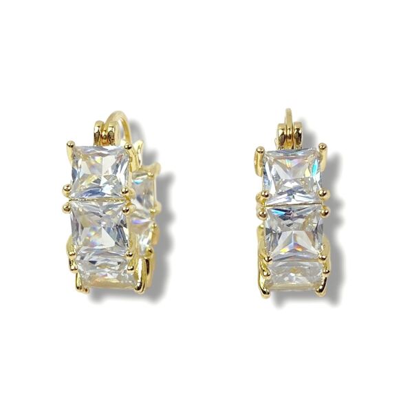 Clear Rhinestone Hoop Earrings Pierced Gold Tone Sparkle Evening Elegant Jewelry - Picture 3 of 10